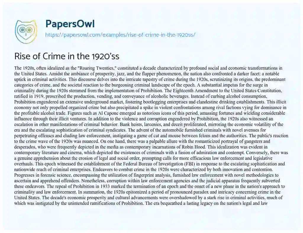 Essay on Rise of Crime in the 1920’ss