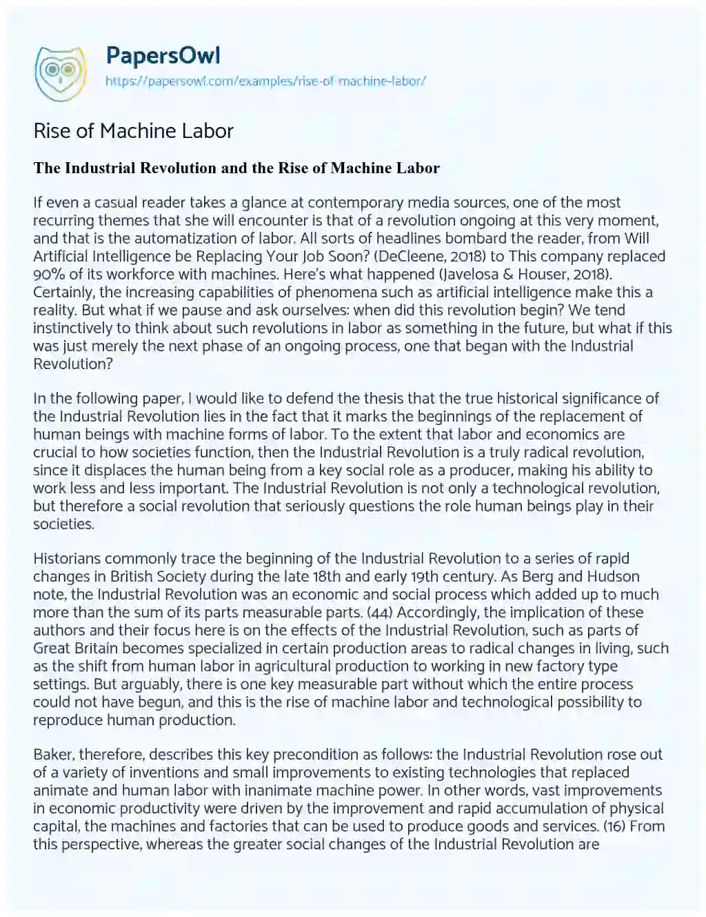 Rise of Machine Labor essay