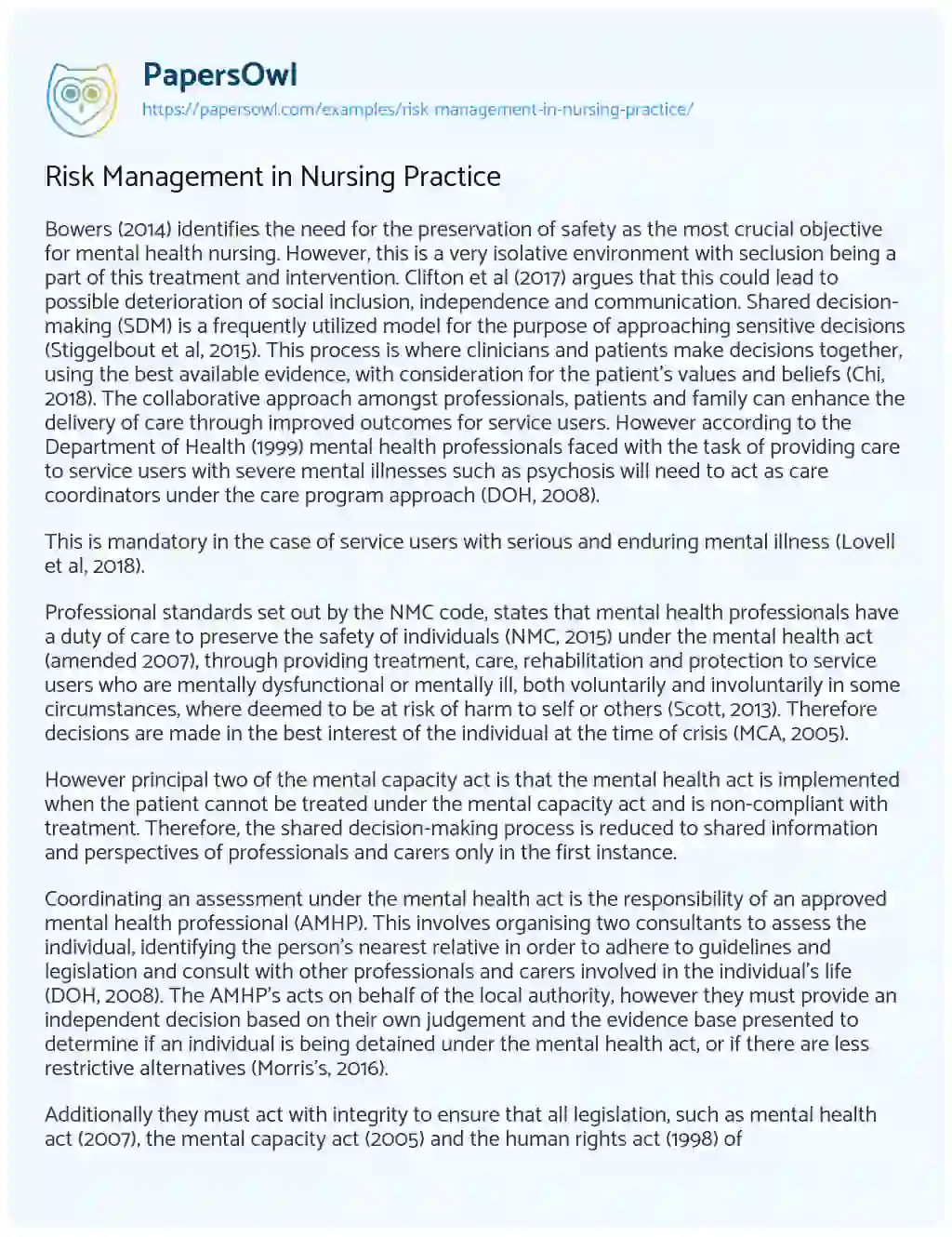 Essay on Risk Management in Nursing Practice