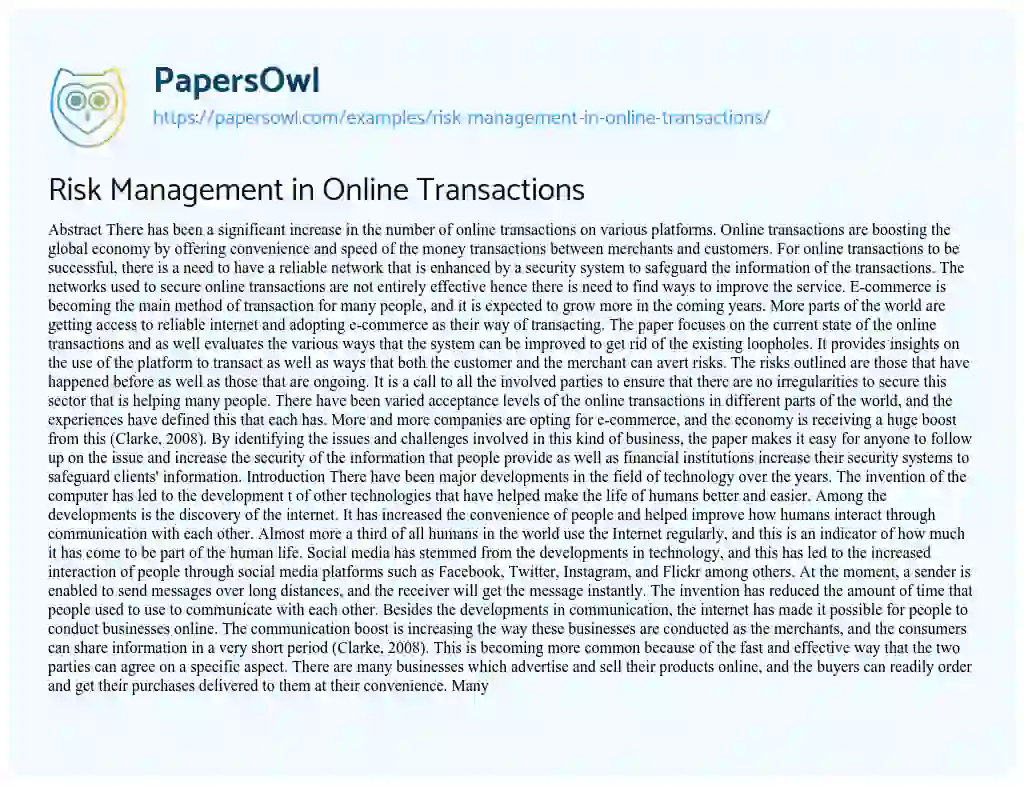 Essay on Risk Management in Online Transactions