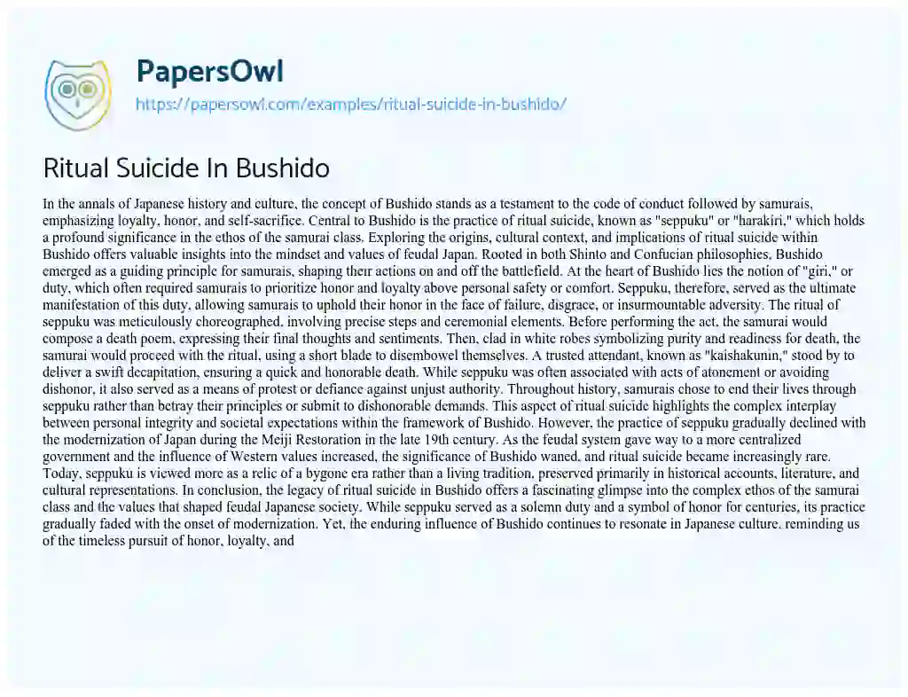 Essay on Ritual Suicide in Bushido