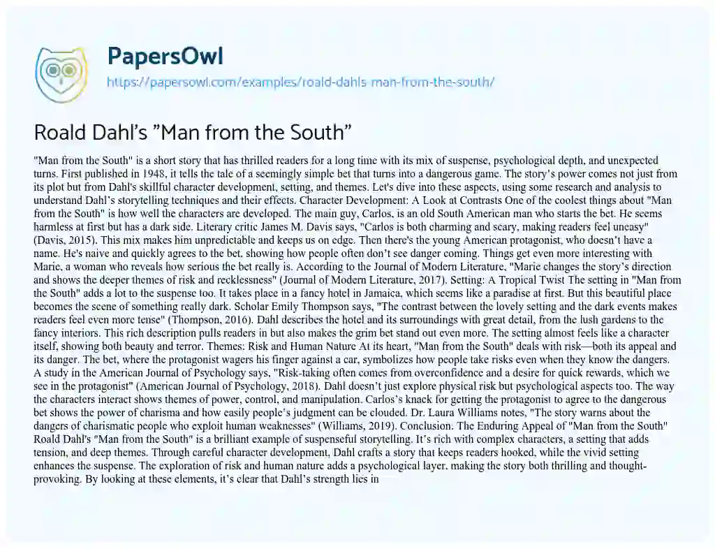 Essay on Roald Dahl’s “Man from the South”