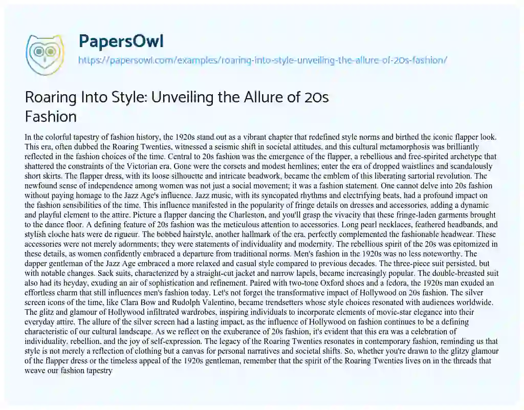 Essay on Roaring into Style: Unveiling the Allure of 20s Fashion