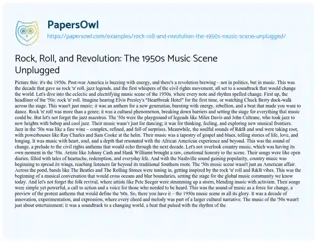 Essay on Rock, Roll, and Revolution: the 1950s Music Scene Unplugged