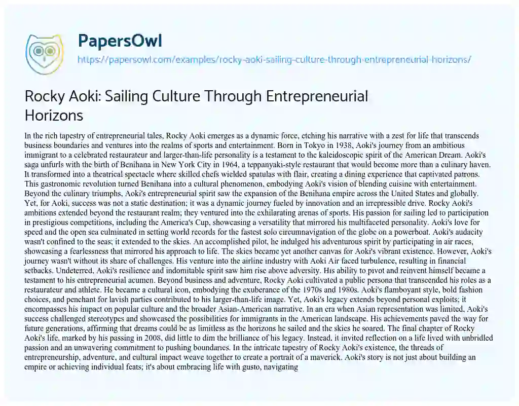 Essay on Rocky Aoki: Sailing Culture through Entrepreneurial Horizons