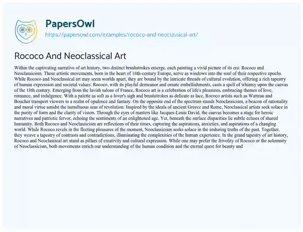 Essay on Rococo and Neoclassical Art