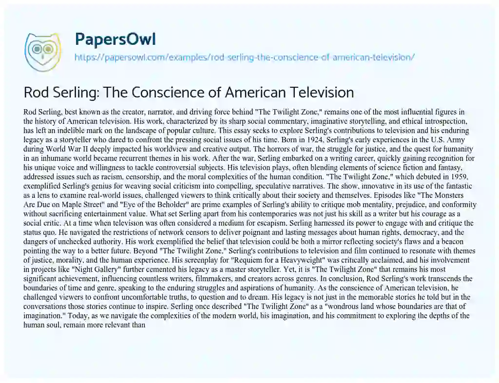 Essay on Rod Serling: the Conscience of American Television