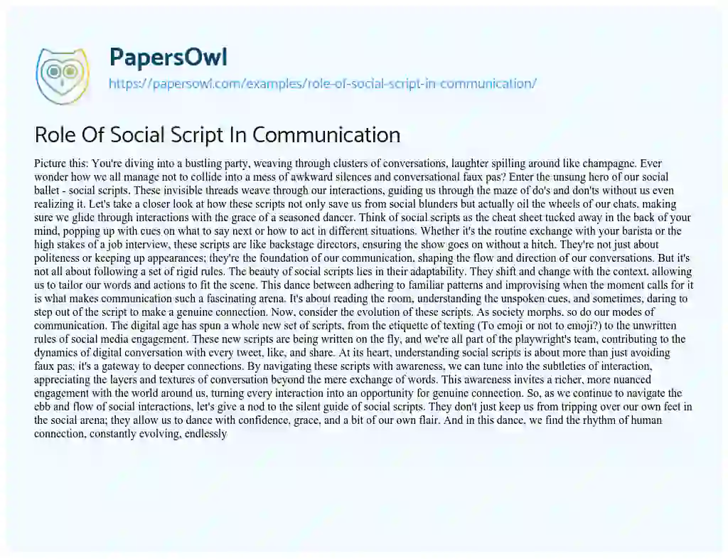 Essay on Role of Social Script in Communication