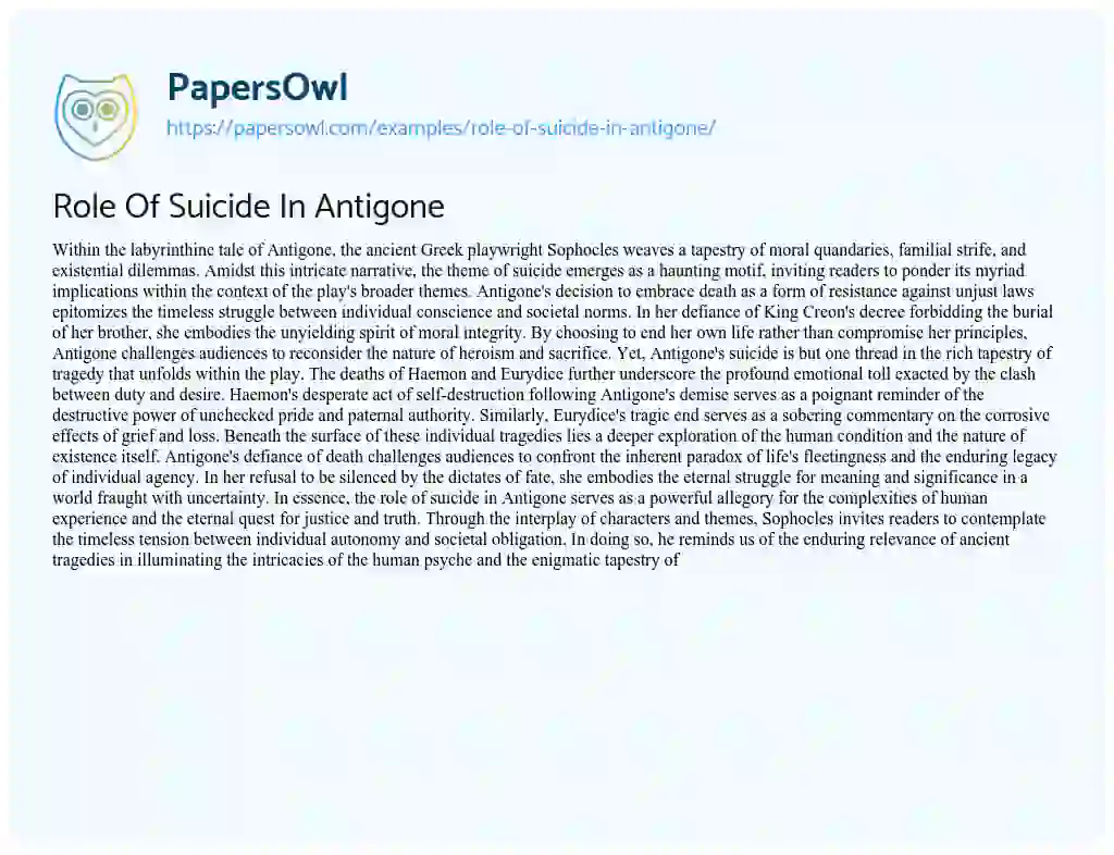 Essay on Role of Suicide in Antigone