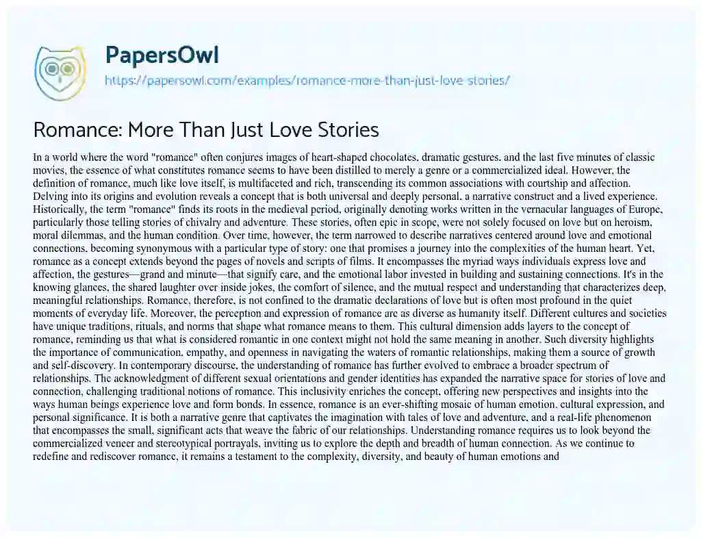 Essay on Romance: more than Just Love Stories