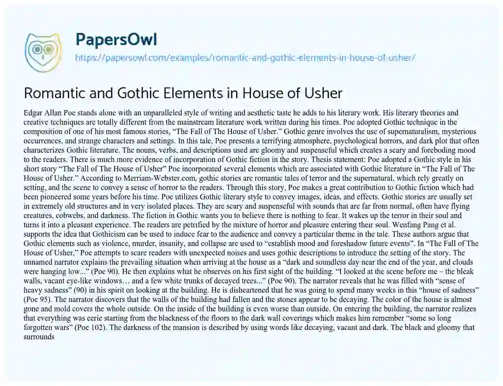Essay on Romantic and Gothic Elements in House of Usher