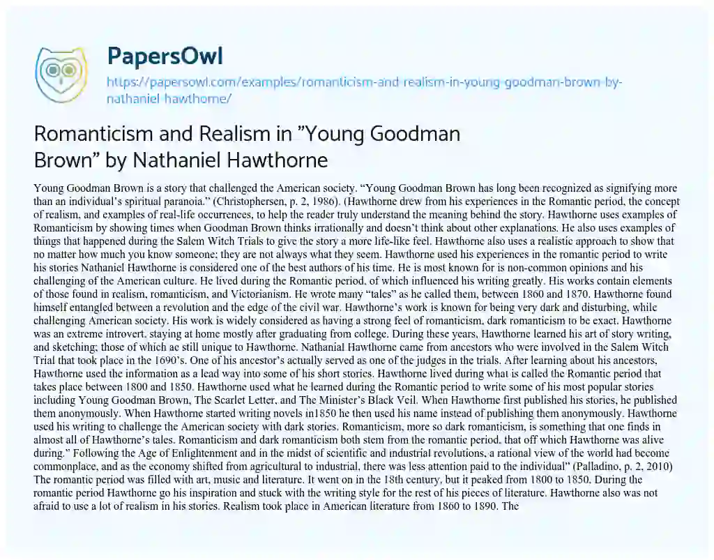 Essay on Romanticism and Realism in “Young Goodman Brown” by Nathaniel Hawthorne