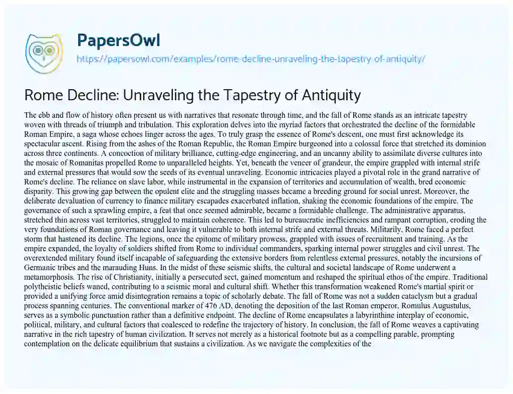Essay on Rome Decline: Unraveling the Tapestry of Antiquity