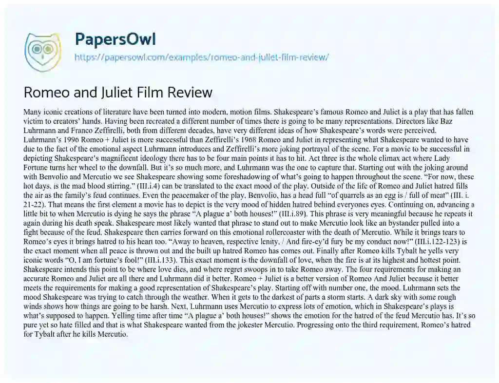 Romeo and Juliet Film Review essay
