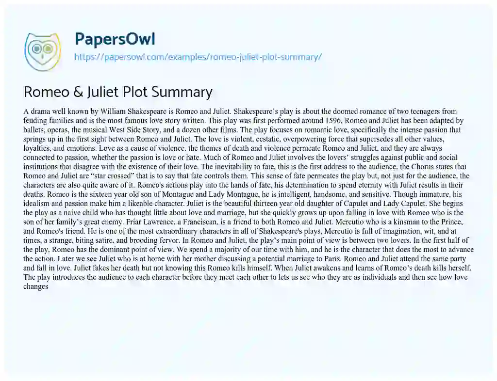 Romeo & Juliet Plot Summary essay