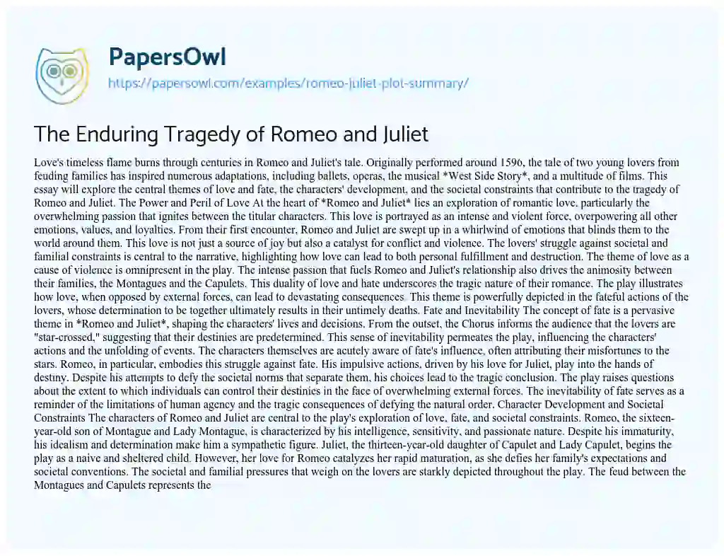 synopsis of romeo and juliet essay