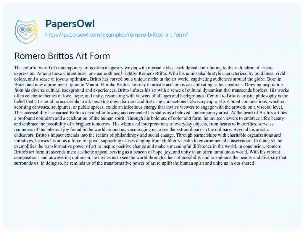 Essay on Romero Brittos Art Form