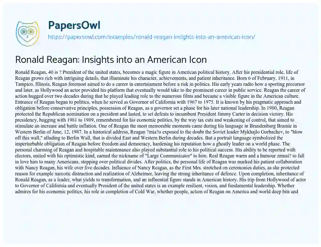 Essay on Ronald Reagan: Insights into an American Icon