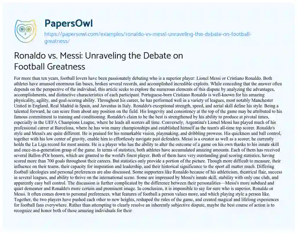 Essay on Ronaldo Vs. Messi: Unraveling the Debate on Football Greatness