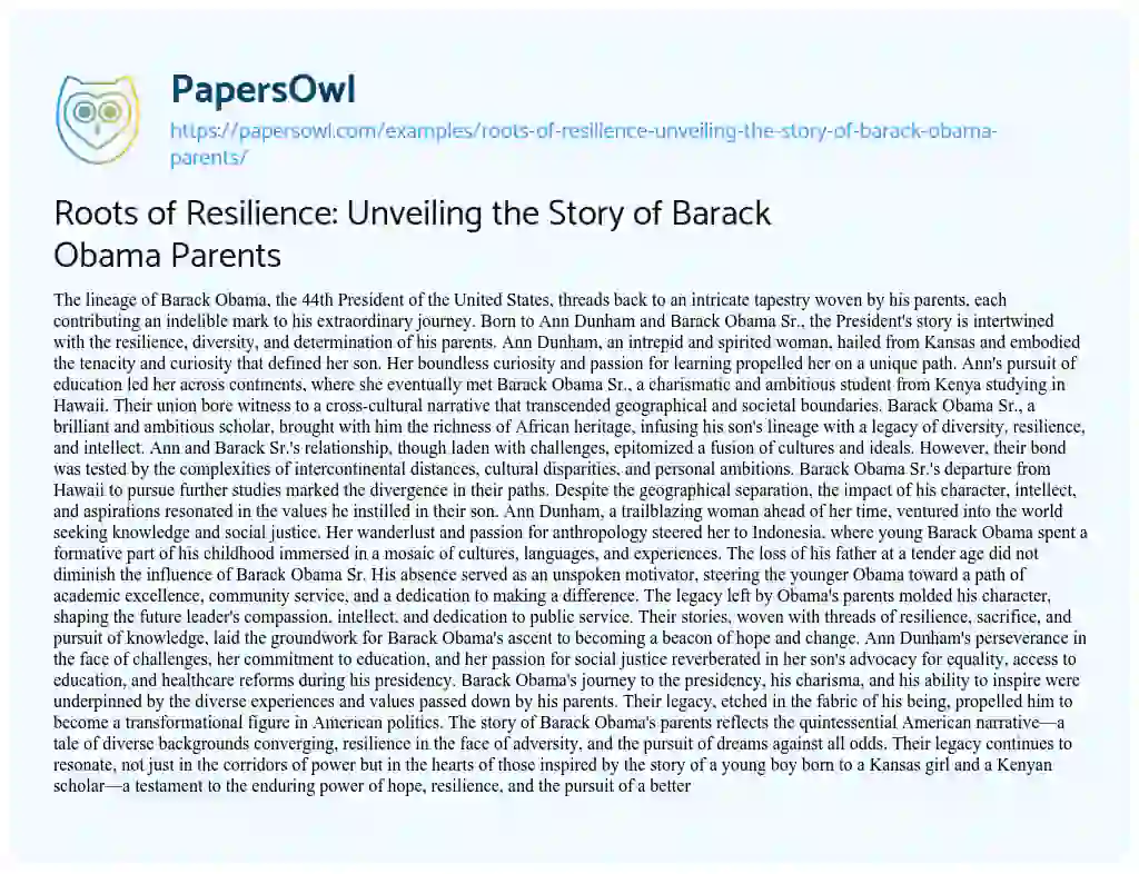 Essay on Roots of Resilience: Unveiling the Story of Barack Obama Parents
