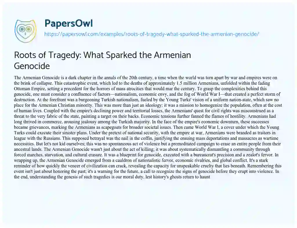 Essay on Roots of Tragedy: what Sparked the Armenian Genocide
