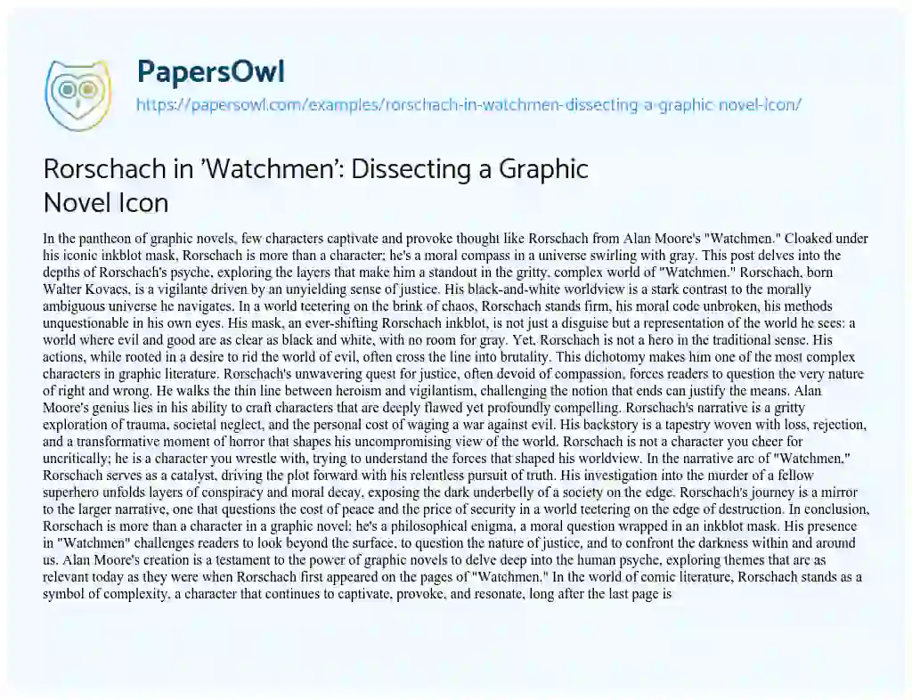 Essay on Rorschach in ‘Watchmen’: Dissecting a Graphic Novel Icon