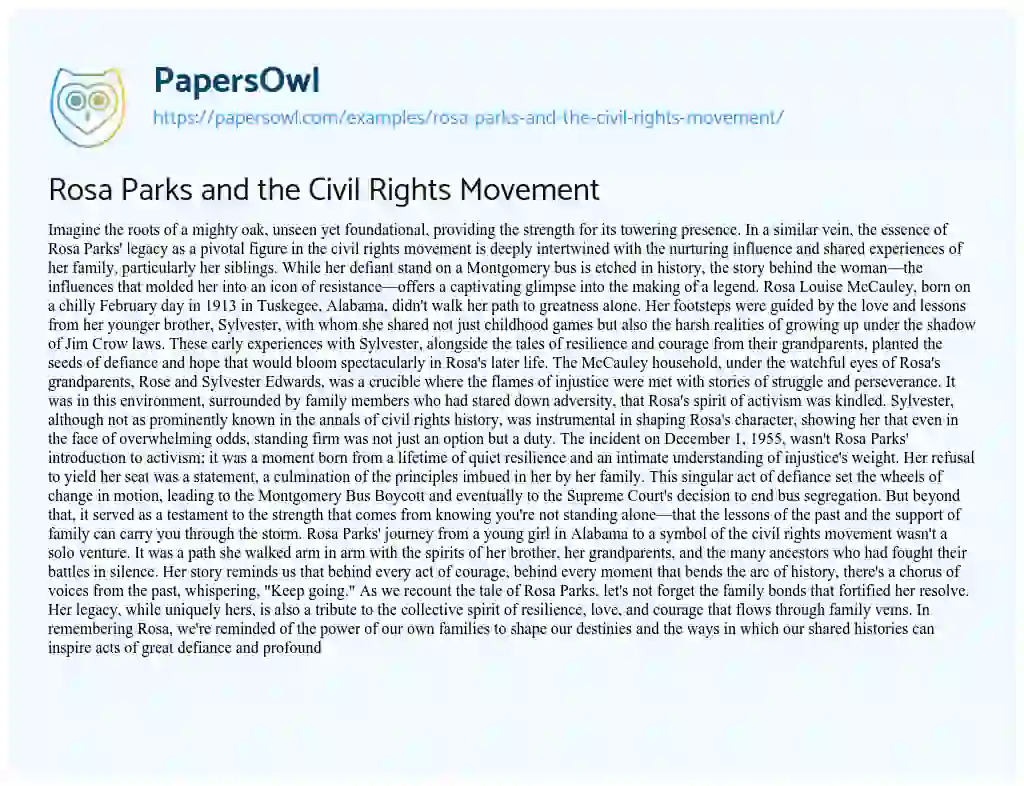 Essay on Rosa Parks and the Civil Rights Movement