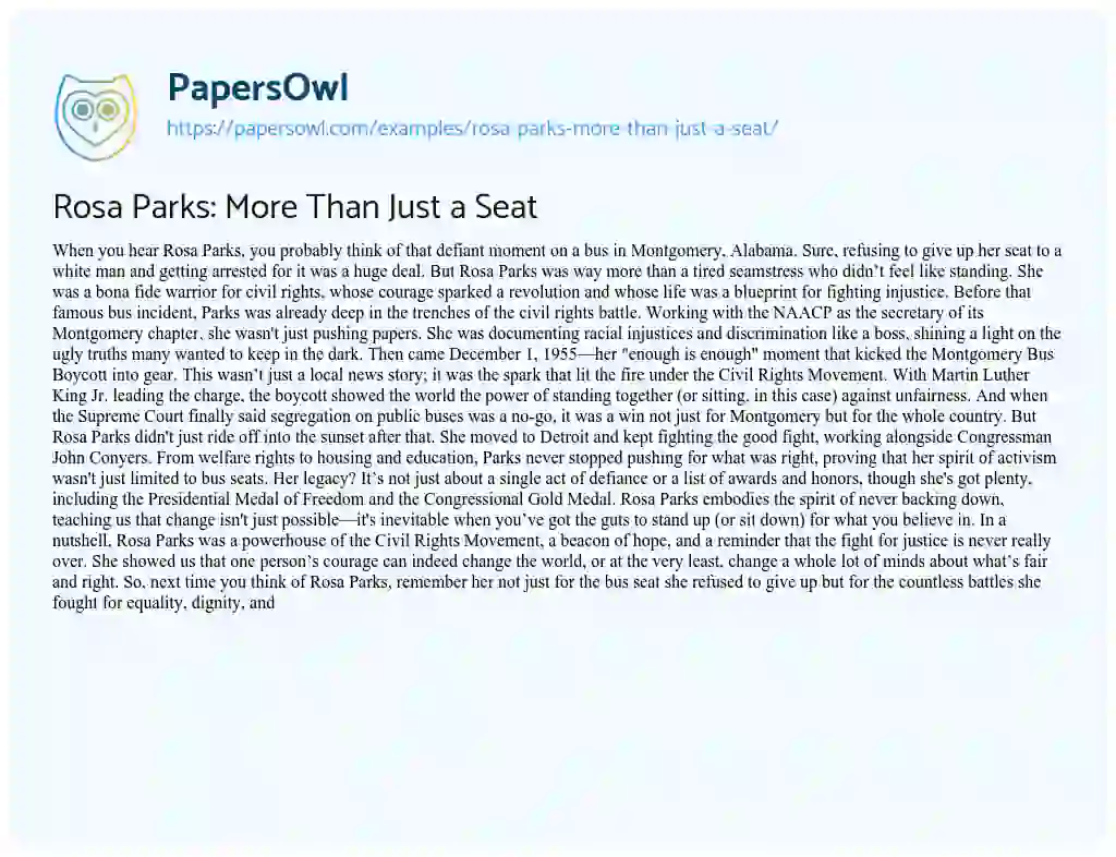 Essay on Rosa Parks: more than Just a Seat