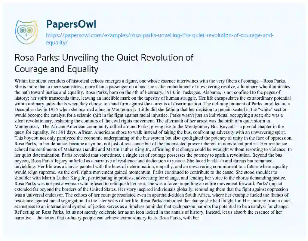 Essay on Rosa Parks: Unveiling the Quiet Revolution of Courage and Equality