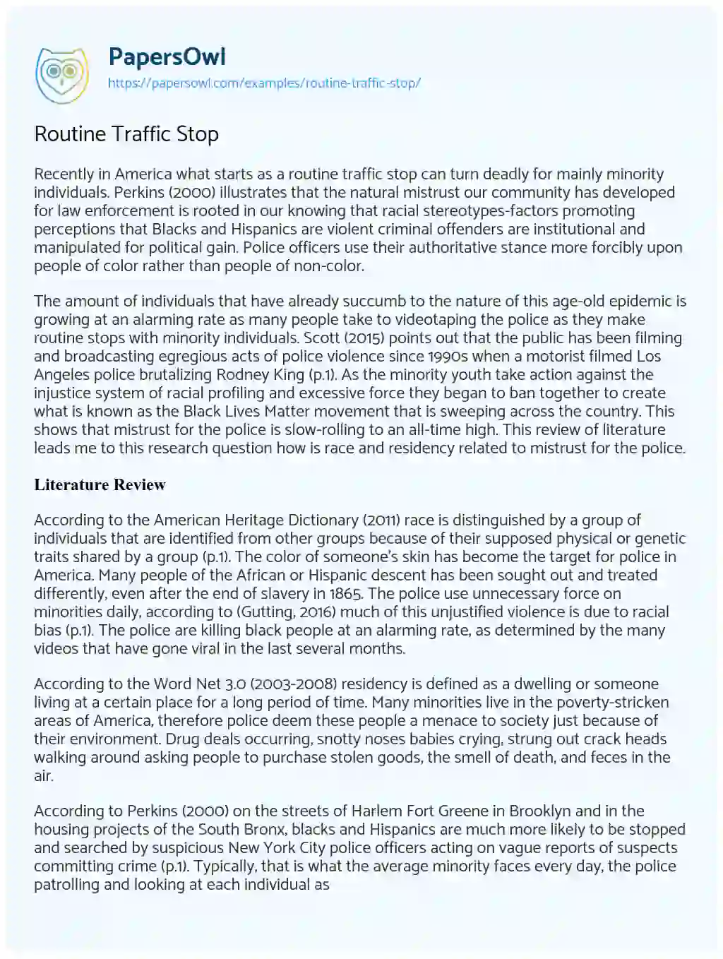 Essay on Routine Traffic Stop