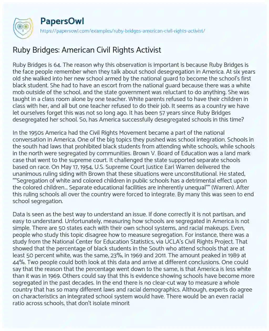 Essay on Ruby Bridges: American Civil Rights Activist