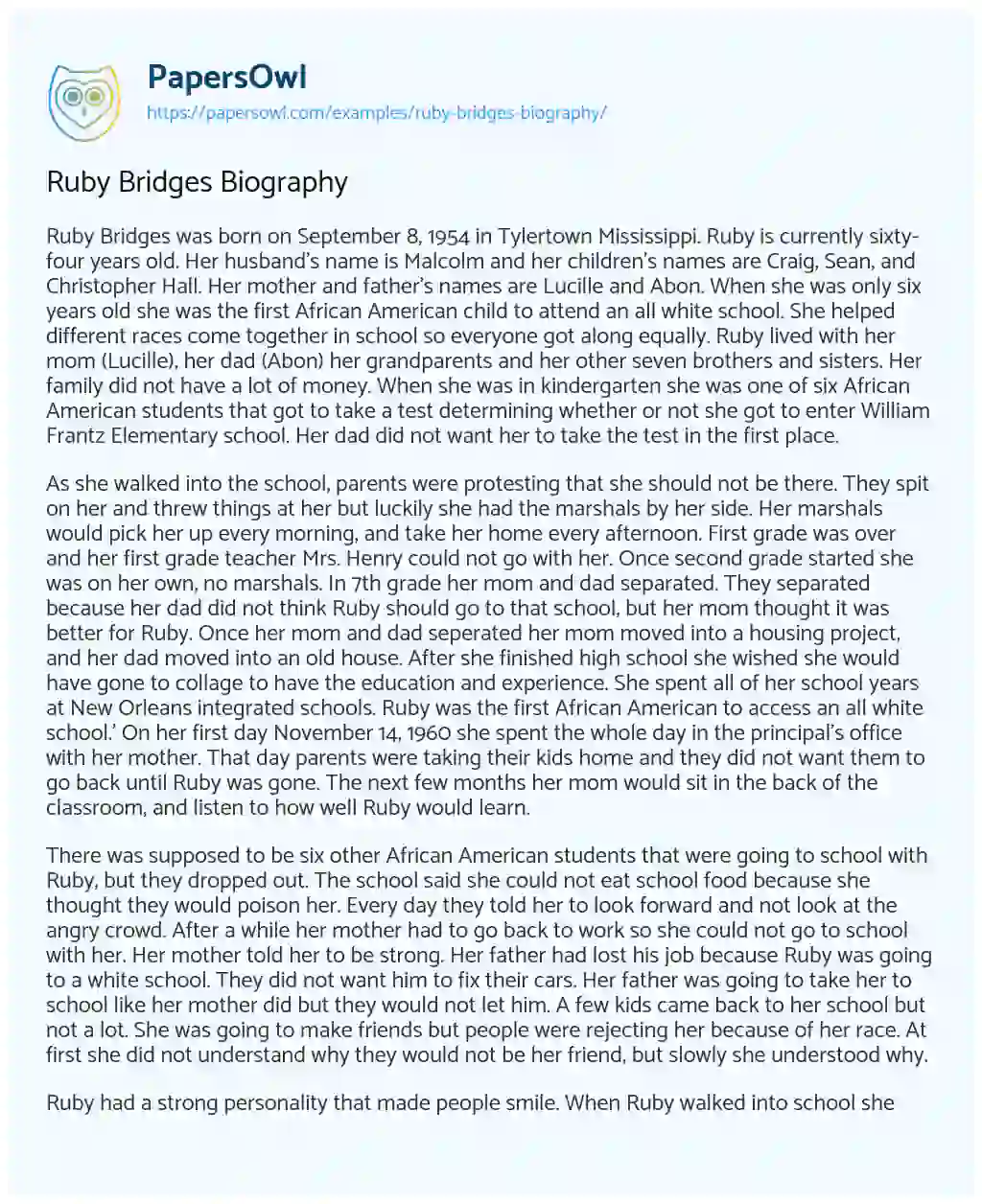 Essay on Ruby Bridges Biography