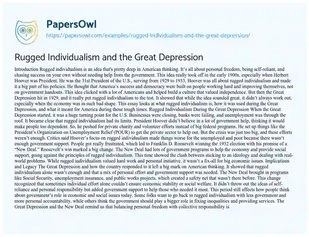 Essay on Rugged Individualism and the Great Depression