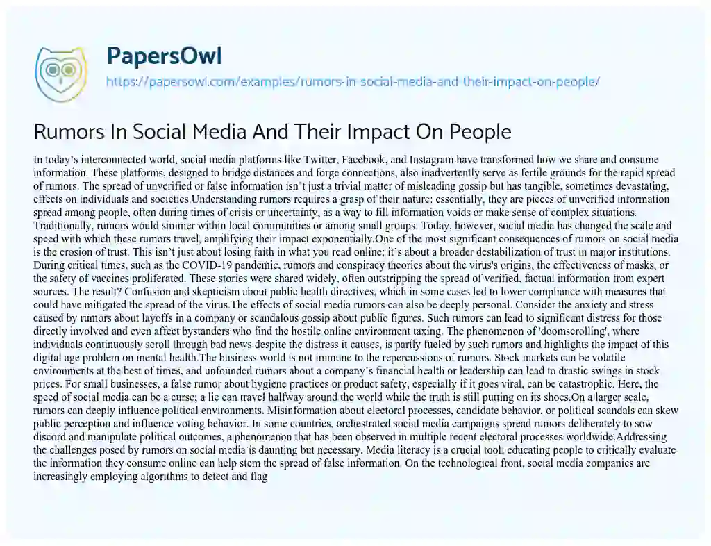 Essay on Rumors in Social Media and their Impact on People