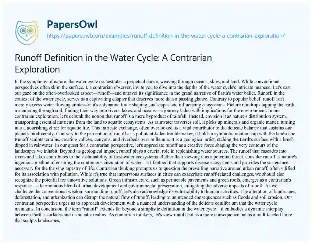 Essay on Runoff Definition in the Water Cycle: a Contrarian Exploration