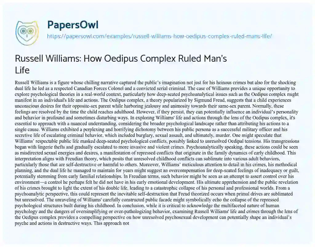 Essay on Russell Williams: how Oedipus Complex Ruled Man’s Life