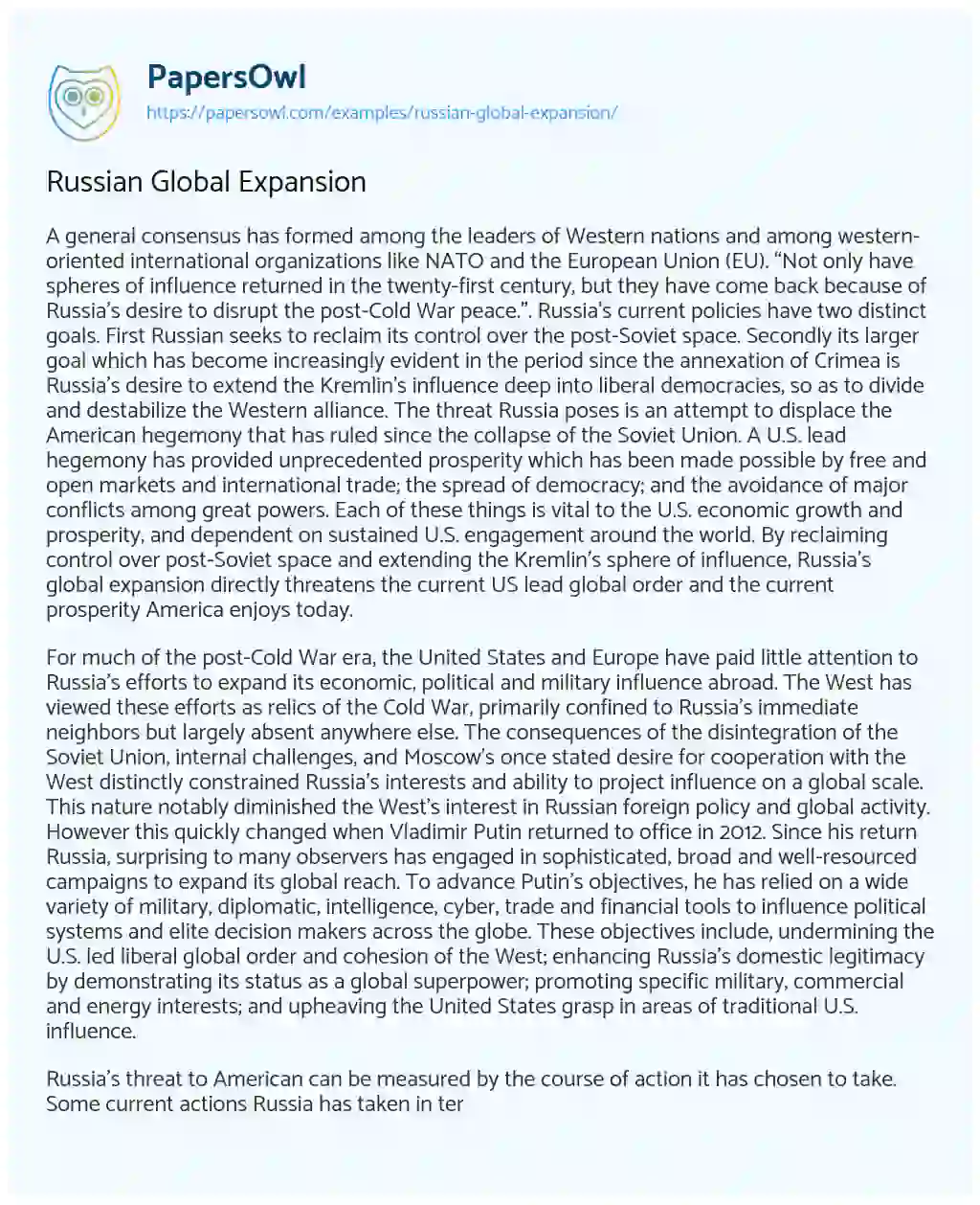 Russian Global Expansion essay