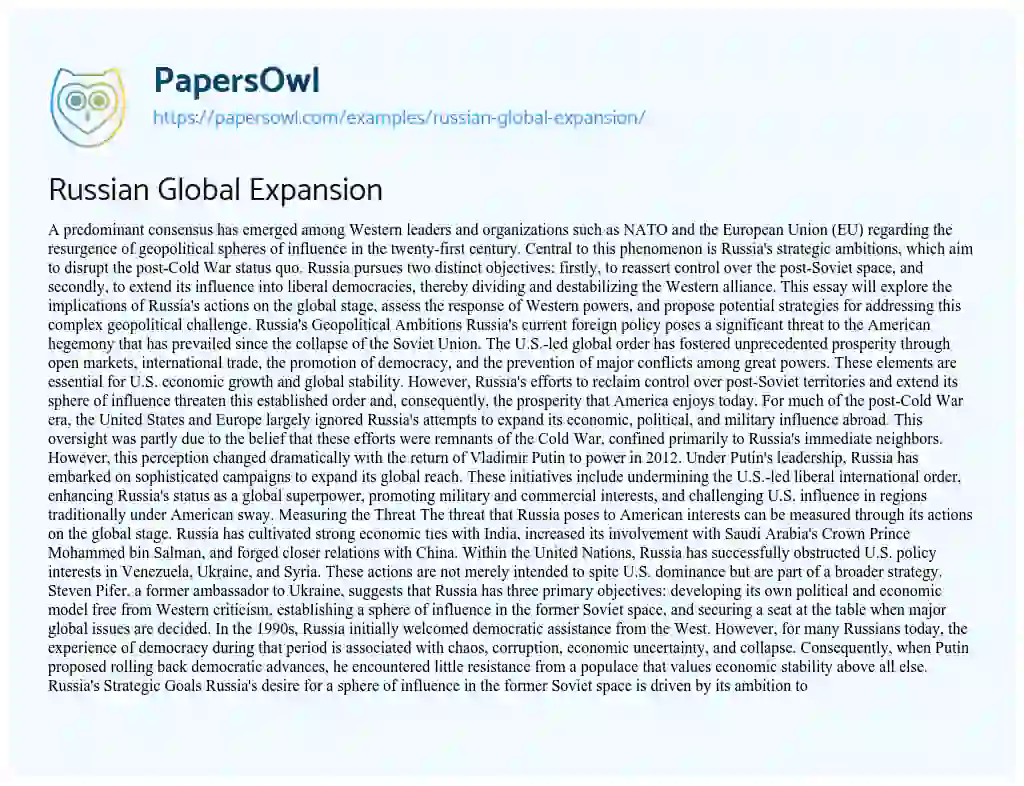 Essay on Russian Global Expansion