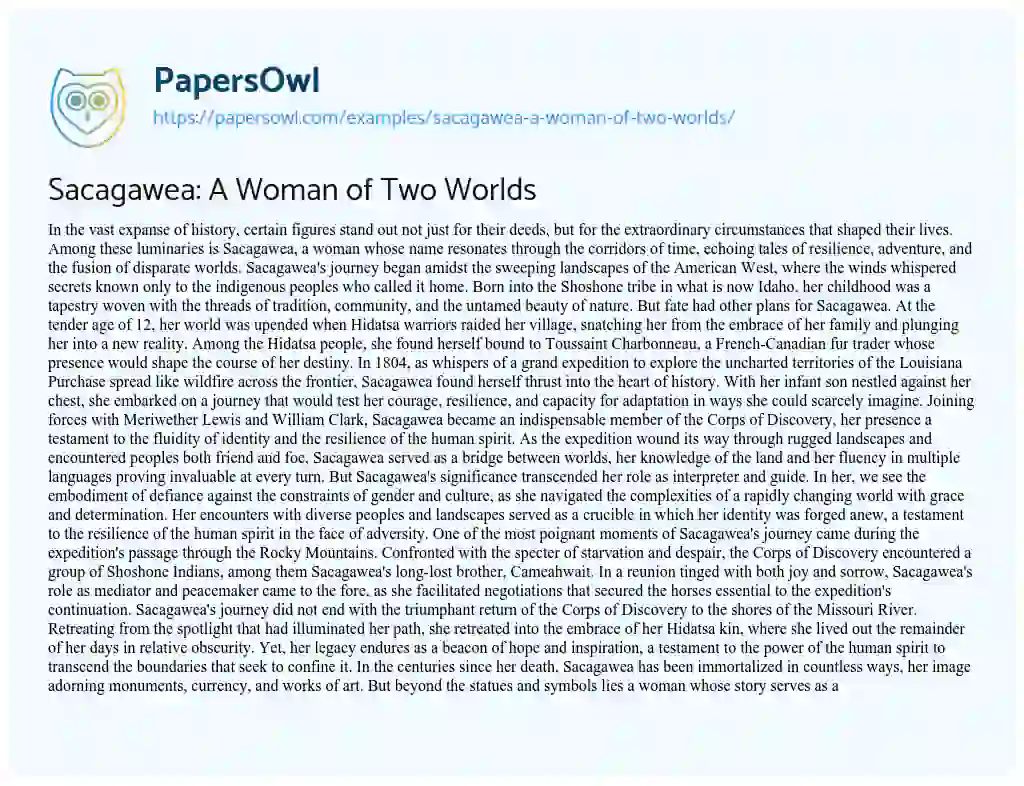 Essay on Sacagawea: a Woman of Two Worlds