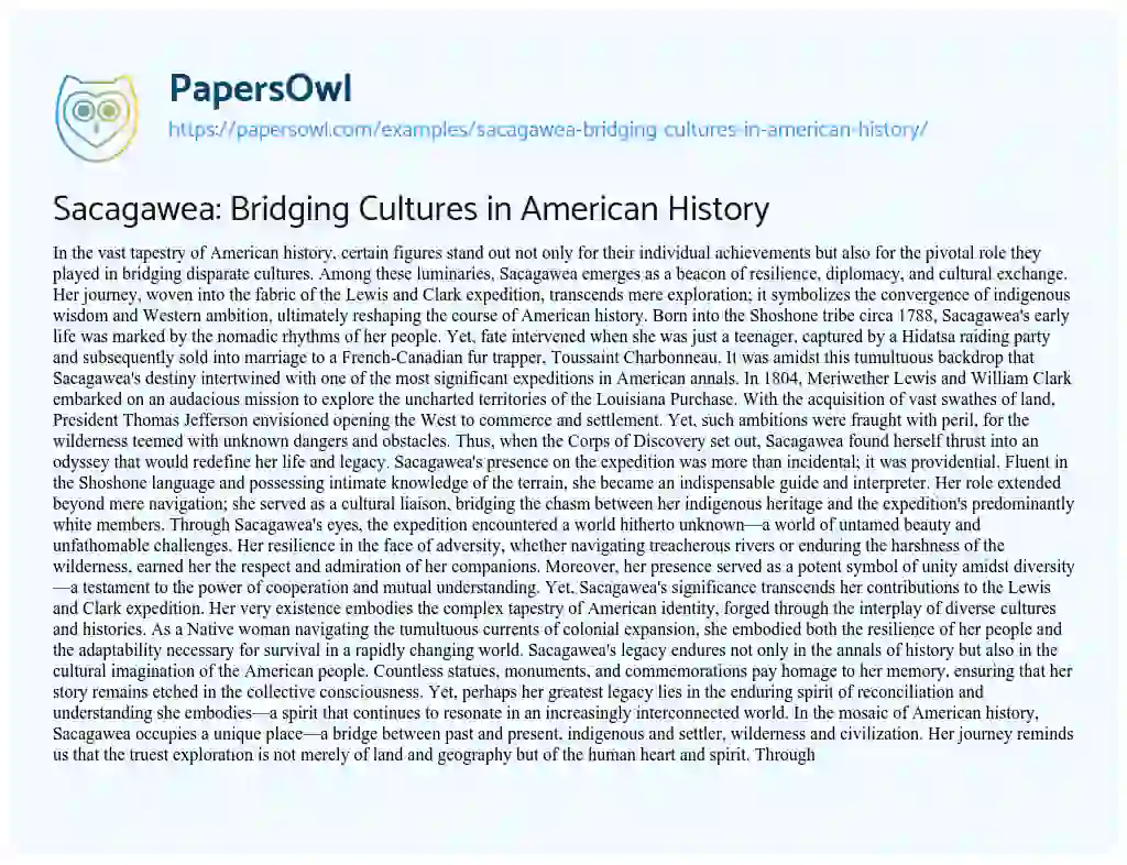 Essay on Sacagawea: Bridging Cultures in American History