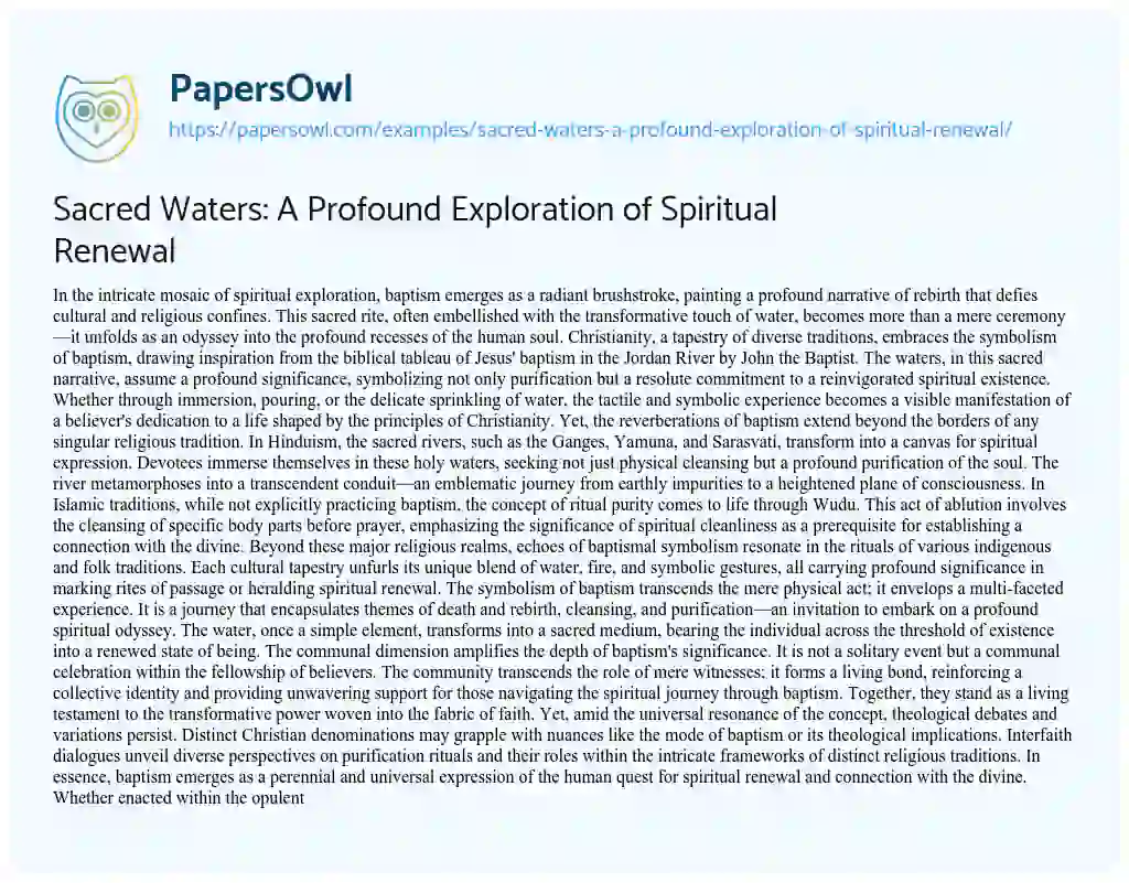Essay on Sacred Waters: a Profound Exploration of Spiritual Renewal