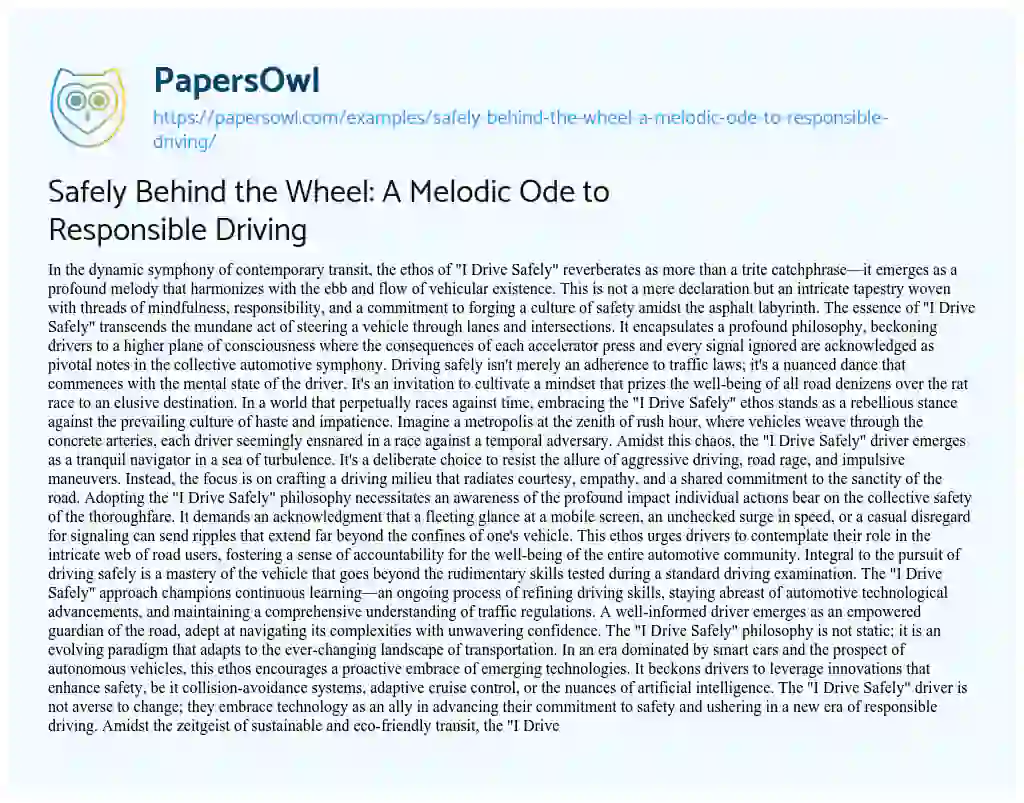 Essay on Safely Behind the Wheel: a Melodic Ode to Responsible Driving