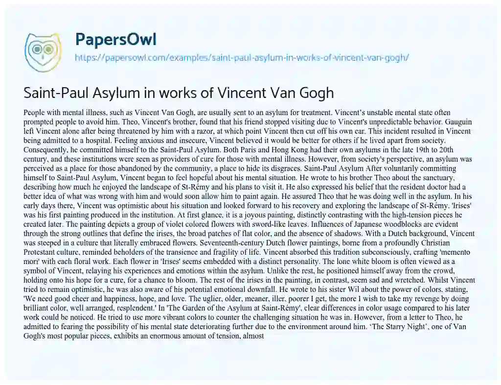 essay on vincent van gogh