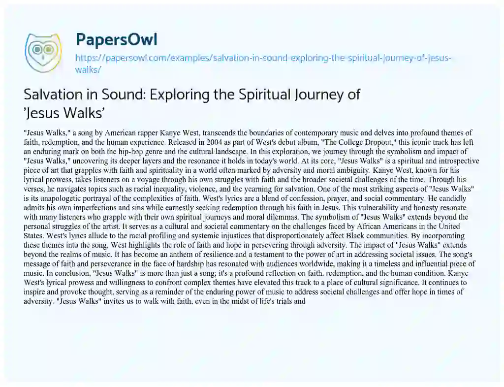 Essay on Salvation in Sound: Exploring the Spiritual Journey of ‘Jesus Walks’