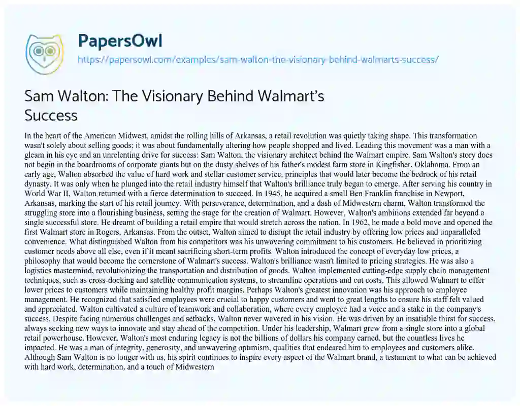 Essay on Sam Walton: the Visionary Behind Walmart’s Success
