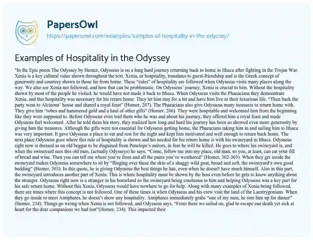 Essay on Examples of Hospitality in the Odyssey