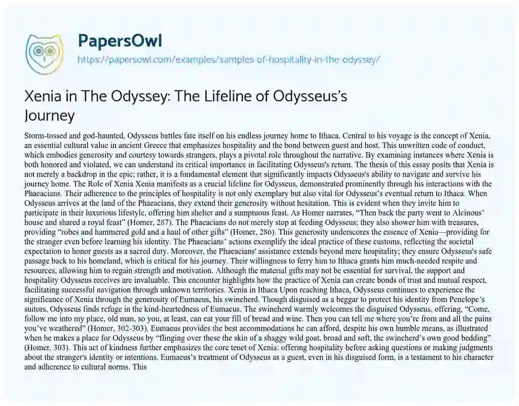 Essay on Examples of Hospitality in the Odyssey