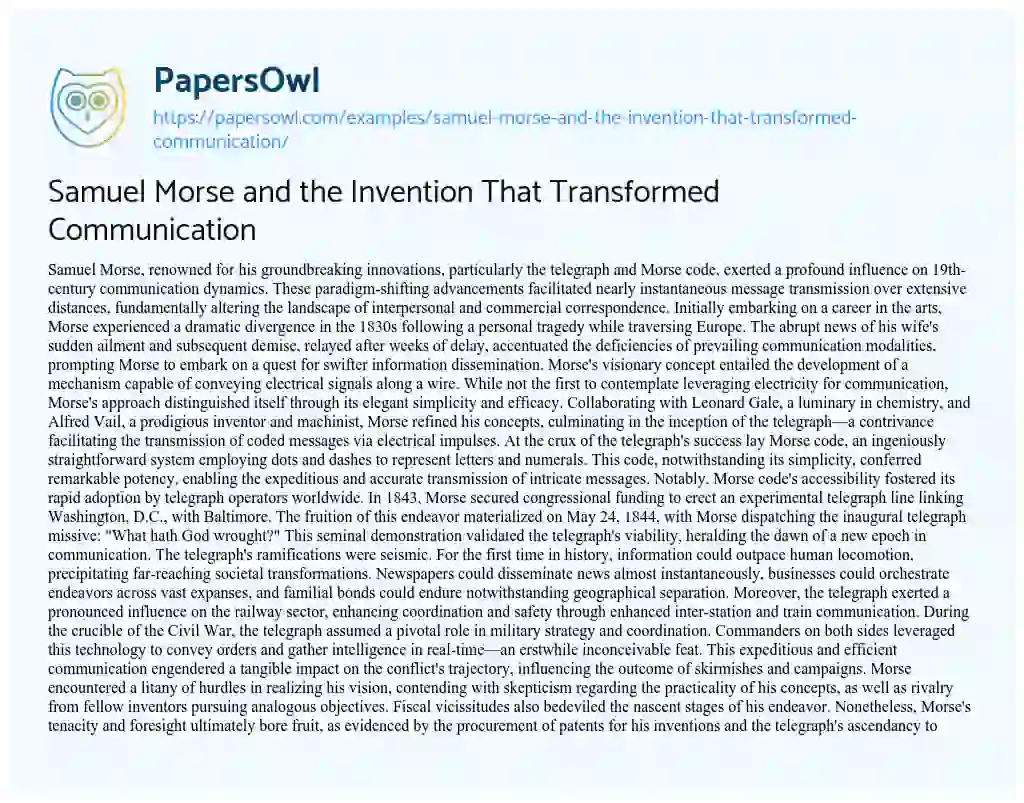 Samuel Morse And The Invention That Transformed Communication - Free 