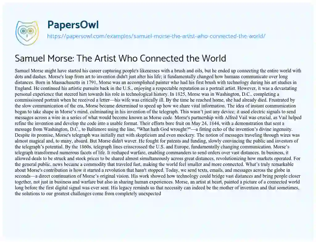 Essay on Samuel Morse: the Artist who Connected the World