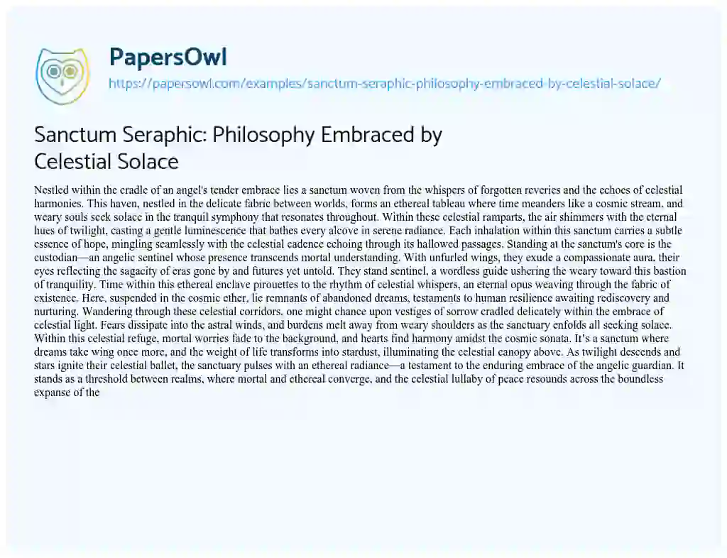 Essay on Sanctum Seraphic: Philosophy Embraced by Celestial Solace